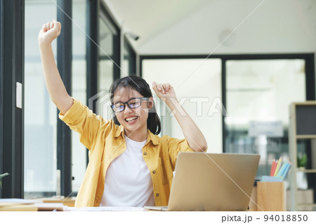 Enjoy young woman celebrate success or happy pose. Enjoy young woman celebrate success or happy pose. 94018850