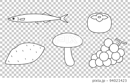 はっきりとした線で描かれた秋の食べ物の線画セット 94021423