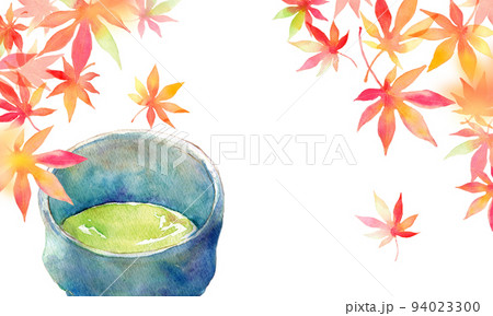 紅葉と抹茶　背景素材　水彩 94023300