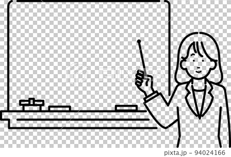 女性進行演示、指導和介紹的插圖素材 僅畫線 94024166