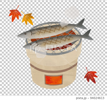 秋のサンマと七輪と紅葉水彩 秋のサンマと七輪と紅葉水彩 94024613