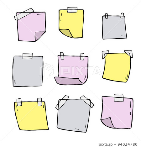 Sticker. Empty piece of paper with sticky tape. Place for reminders and text. 94024780