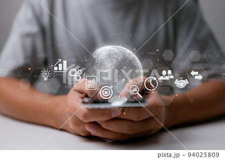 He uses a smartphone. Financial and banking, digital link technology, and big data are examples of digital marketing and worldwide internet connection applications. He uses a smartphone. Financial and banking, digital link technology, and big data are examples of digital marketing and worldwide internet connection applications. 94025809
