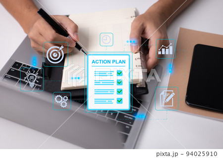 Action-plan idea. businessman with a checklist control of time. Action-plan idea. businessman with a checklist control of time. 94025910