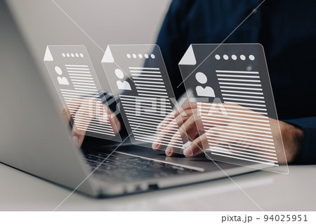 Job hiring and online recruitment concepts agency interview select a resume process. Job hiring and online recruitment concepts agency interview select a resume process. 94025951