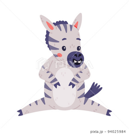 Funny Zebra with Black-and-white Striped Coat in Sitting Pose Vector Illustration 94025984