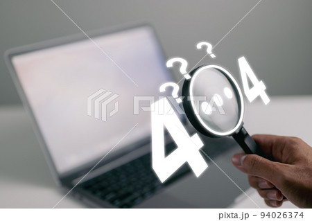 A guy checks a webpage message with a magnifying glass and question marks. A guy checks a webpage message with a magnifying glass and question marks. 94026374