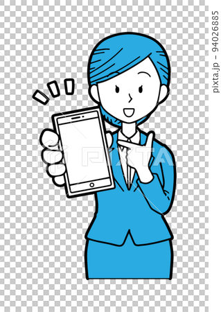 一個簡單的人[一個穿著西裝的女人展示智能手機屏幕] 94026885