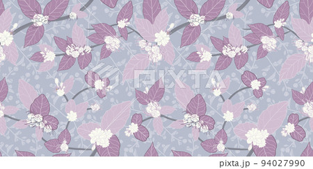 Vector purple leaves white jasmines vines on violet texture background creative Seamless pattern. Vector purple leaves white jasmines vines on violet texture background creative Seamless pattern. 94027990