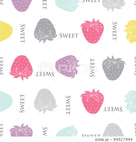 Colourful sweet strawberries vectors on white seamless repeat pattern background. 94027994
