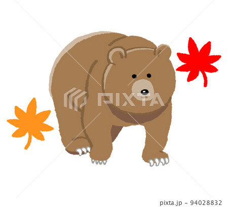 熊と紅葉（手描きカラー） 94028832