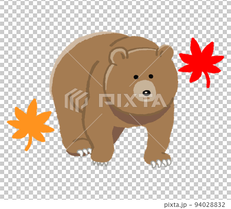 熊と紅葉（手描きカラー） 94028832