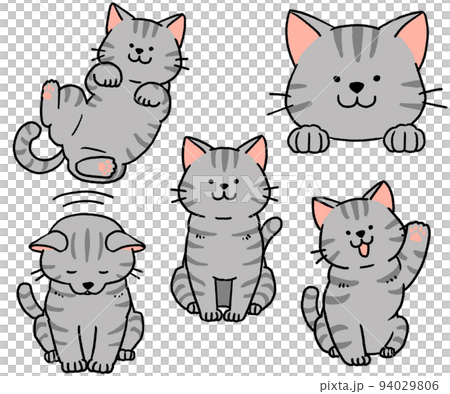 サバトラ猫のセットのイラスト素材 [94029806] - PIXTA