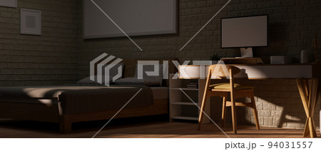 Minimal comfortable home bedroom interior design with comfy bed, minimal workstation Minimal comfortable home bedroom interior design with comfy bed, minimal workstation 94031557