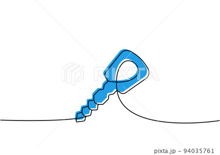 Key one line colored continuous drawing. Home key continuous one line colorful illustration. Vector minimalist linear illustration 94035761