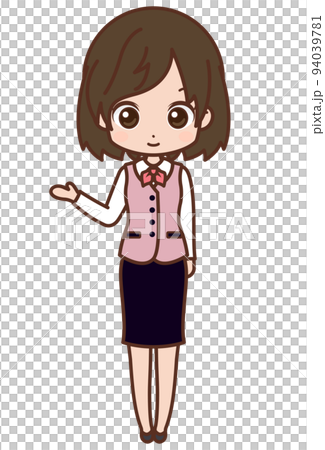 案内する女性（全身）・右手をあげる/スーツ・若い・OL【1】 94039781