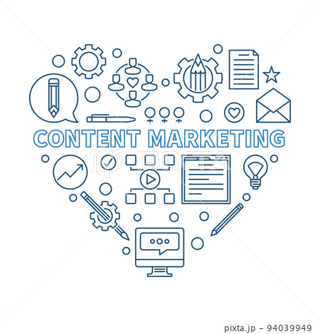 Content Marketing Heart vector blue thin line illustration Content Marketing Heart vector blue thin line illustration 94039949