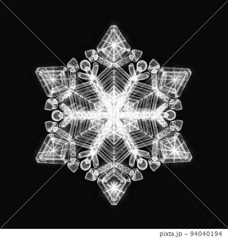 雪の結晶のイラスト、宝石のような氷の結晶、結晶のクローズアップ、雪の結晶のクローズアップ 94040194