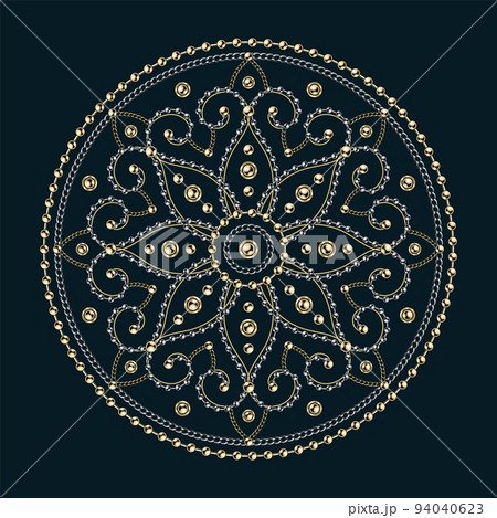 Luxury mandala with golden, silver chains and beads. Decorative creative mandala for print, poster, cover, flyer, banner 94040623