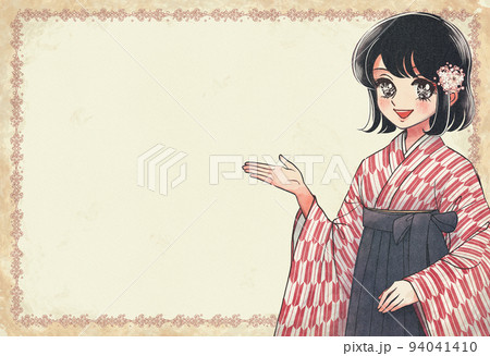 大正ロマンな矢絣袴姿の女学生・レトロ少女漫画風広告画像 大正ロマンな矢絣袴姿の女学生・レトロ少女漫画風広告画像 94041410