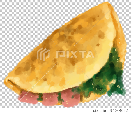 Egg omlette breakfast fried egg with carrot spinash mushroom topping watercolor hand painting illustration 94044092
