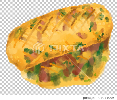 Egg omlette breakfast fried egg with carrot spinash mushroom topping watercolor hand painting illustration Egg omlette breakfast fried egg with carrot spinash mushroom topping watercolor hand painting illustration 94044096