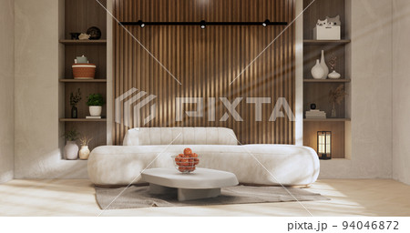 sofa and decoration japanese on Modern room interior wabisabi style.3D rendering 94046872