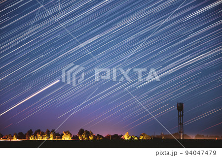 Amazing Unusual Stars Effects In Sky. Star Lines Move In Sky Abo 94047479