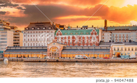 Panorama Of Old Market Hall Vanha kauppahalli In Helsinki At Summer Sunset Evening, Sunrise Morning, Finland 94047488