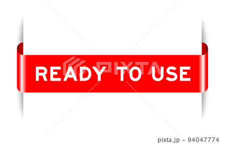 Red color inserted label banner with word ready to use on white background 94047774