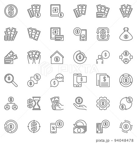 Money linear icons set - vector Dollar Cash line symbols 94048478