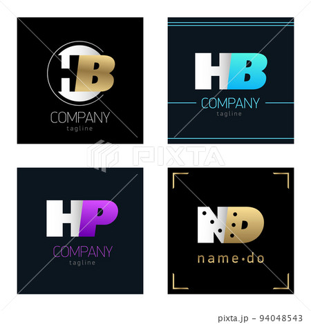 Set modern logo. Emblem Monogram HB, HP and ND. Silver and color Letter. Set modern logo. Emblem Monogram HB, HP and ND. Silver and color Letter. 94048543