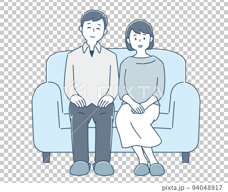 ソファに座る若い男女 94048917