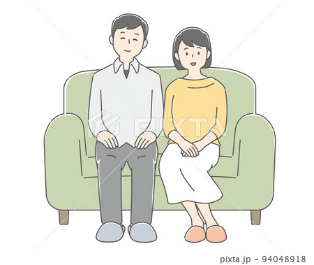 ソファに座る若い男女 94048918