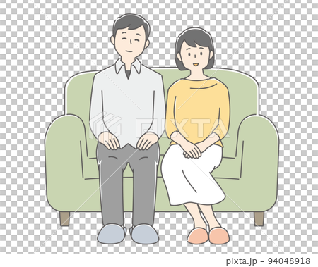 ソファに座る若い男女 94048918