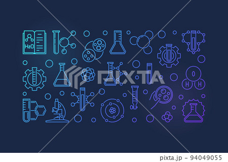 Science and Chemistry blue vector outline horizontal banner 94049055