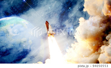Space shuttle launch , Space with stars on background. Sky and clouds. Spaceship flight. Elements of this image furnished by NASA 94050553