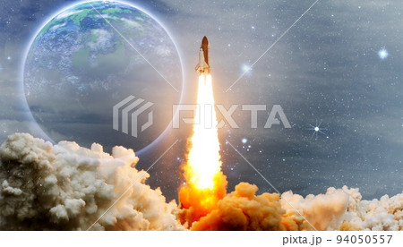 Space shuttle launch , Space with stars on background. Sky and clouds. Spaceship flight. Elements of this image furnished by NASA Space shuttle launch , Space with stars on background. Sky and clouds. Spaceship flight. Elements of this image furnished by NASA 94050557
