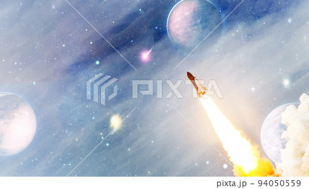 Space shuttle launch , Space with stars on background. Sky and clouds. Spaceship flight. Elements of this image furnished by NASA 94050559