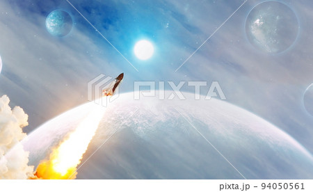Space shuttle launch , Space with stars on background. Sky and clouds. Spaceship flight. Elements of this image furnished by NASA 94050561