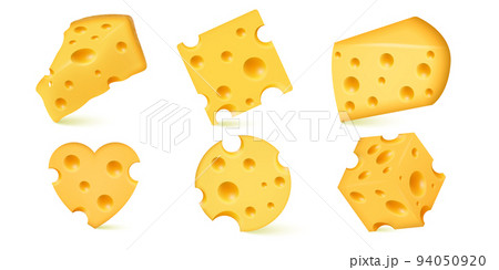 Vector 3D, Realistic set of Fresh Nutritious Dutch Cheeses, Very tasty. Vector illustration. 94050920