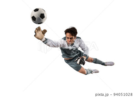 Soccer goalkeeper that makes a great save and avoids a goal Soccer goalkeeper that makes a great save and avoids a goal 94051028
