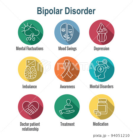 Bipolar Disorder or Depression BP Icon Set Showing Mental Health Issue Symptoms Bipolar Disorder or Depression BP Icon Set Showing Mental Health Issue Symptoms 94051210