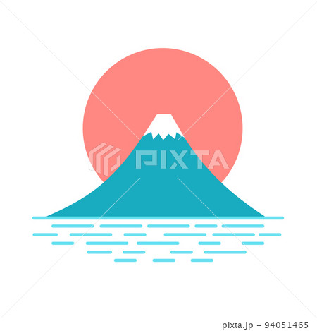 Fuji sunrise. Big round pink sun above fuji mountain. Vector isolated. 94051465