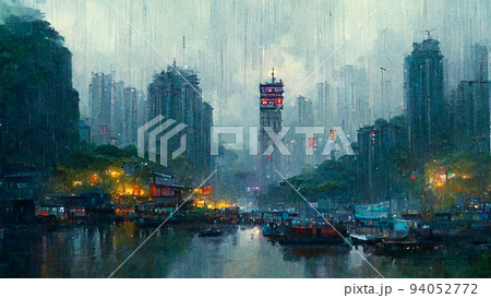 Concept art illustration of big city in China Concept art illustration of big city in China 94052772