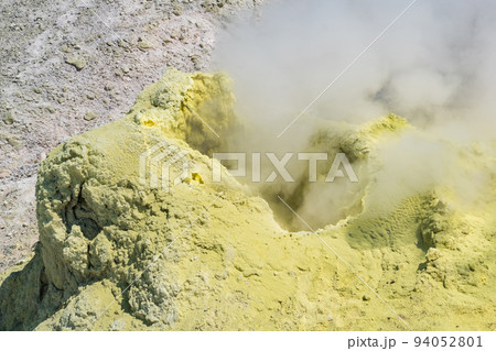 smoking solfatara among sulfur deposits on the slope of the volcano 94052801