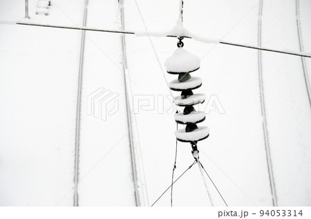 Winter railway landscape, Railway tracks in the snow-covered industrial country 94053314
