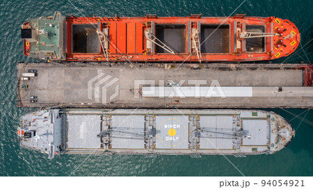 Aerial top view large general cargo ship bulk carrier. Aerial top view large general cargo ship bulk carrier. 94054921