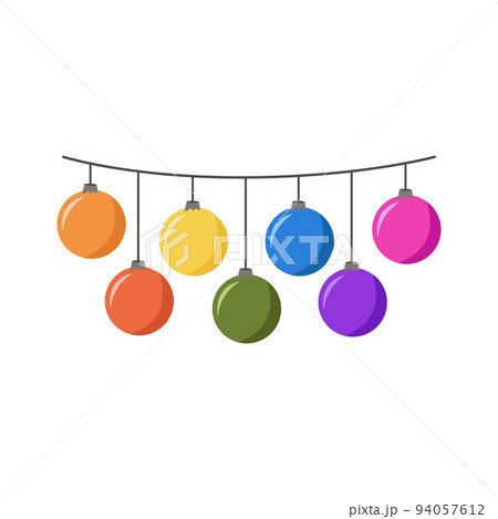 Holiday garland with colorful lamps flat style, vector illustration isolated on white background. Decoration for party or celebration, design element, balls 94057612