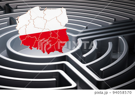 Polish map inside labyrinth, 3D rendering 94058570